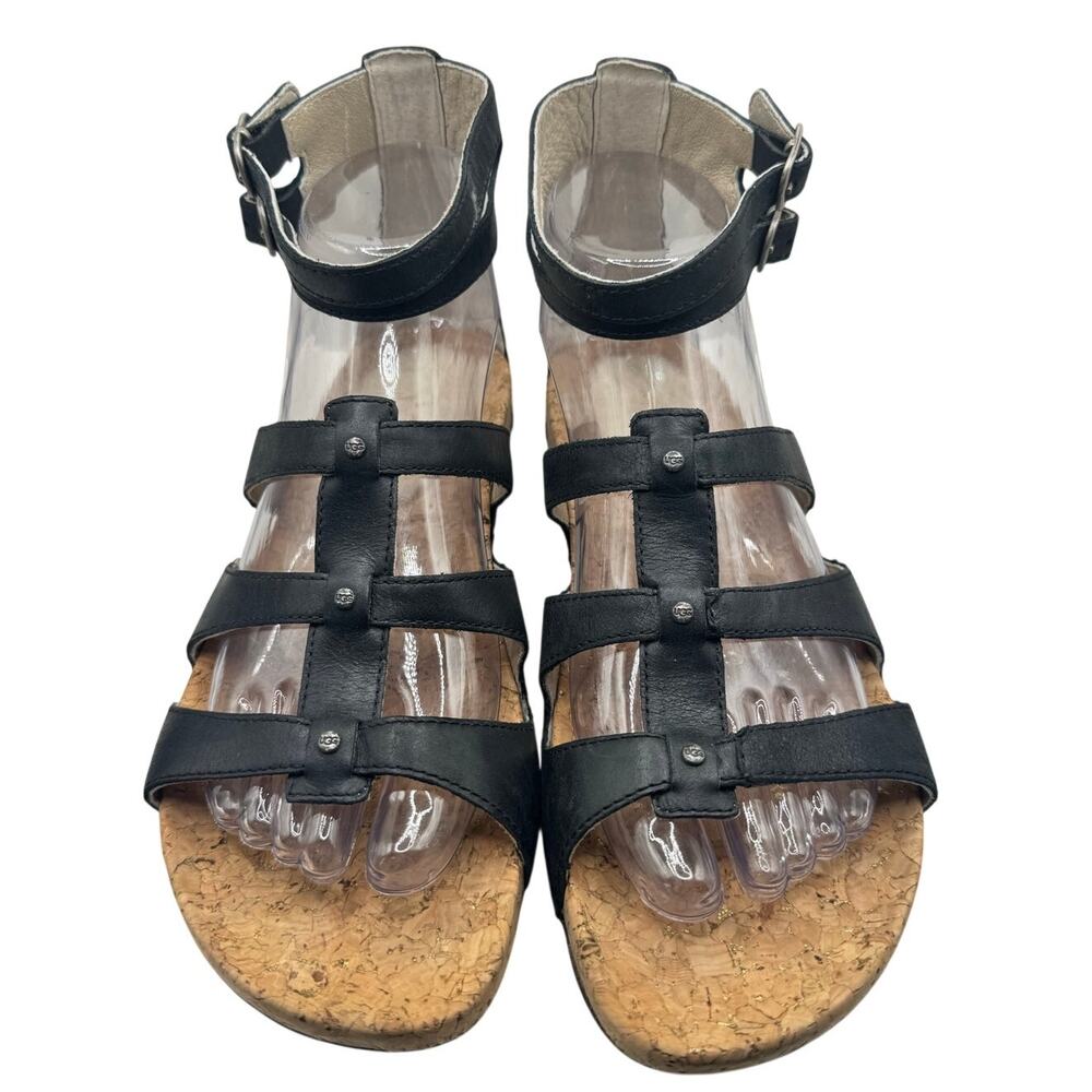UGG Australia Sechura Gladiator Sandals Sheepskin Heel Black Size 8